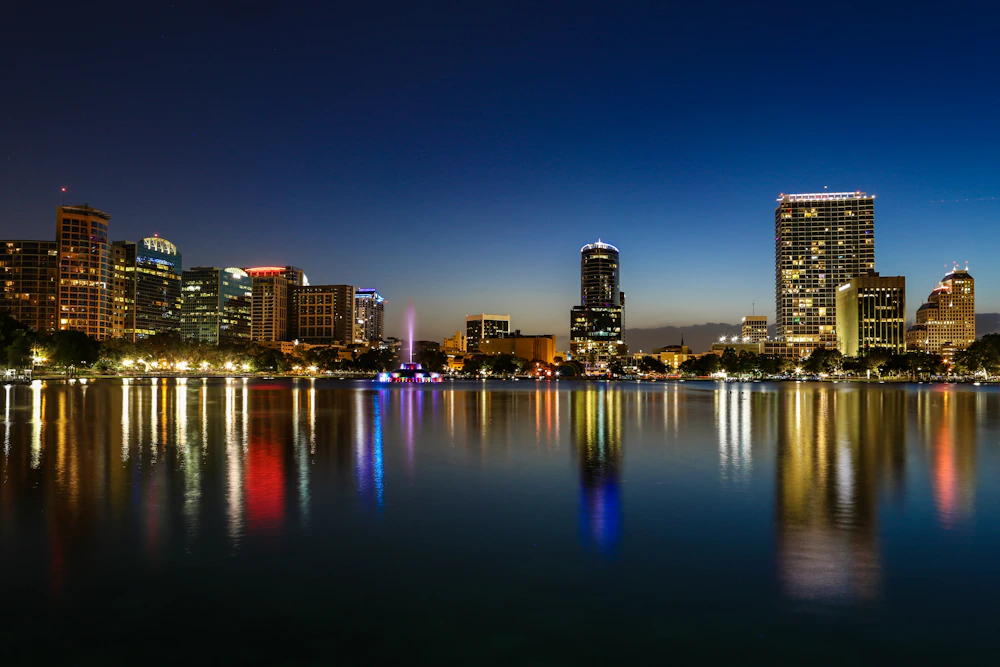Orlando skyline reflected in Lake Eola