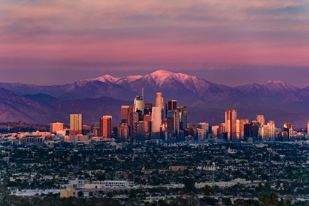 Los Angeles skyline and mountains